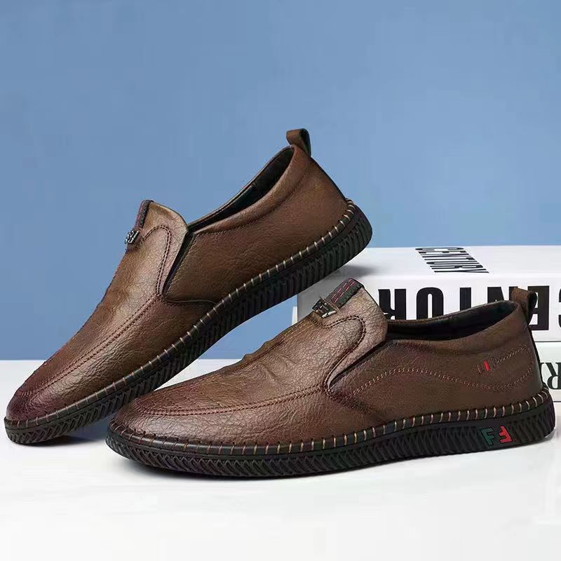 2025 new men's soft bean shoes business casual men's leather shoes a slip-on