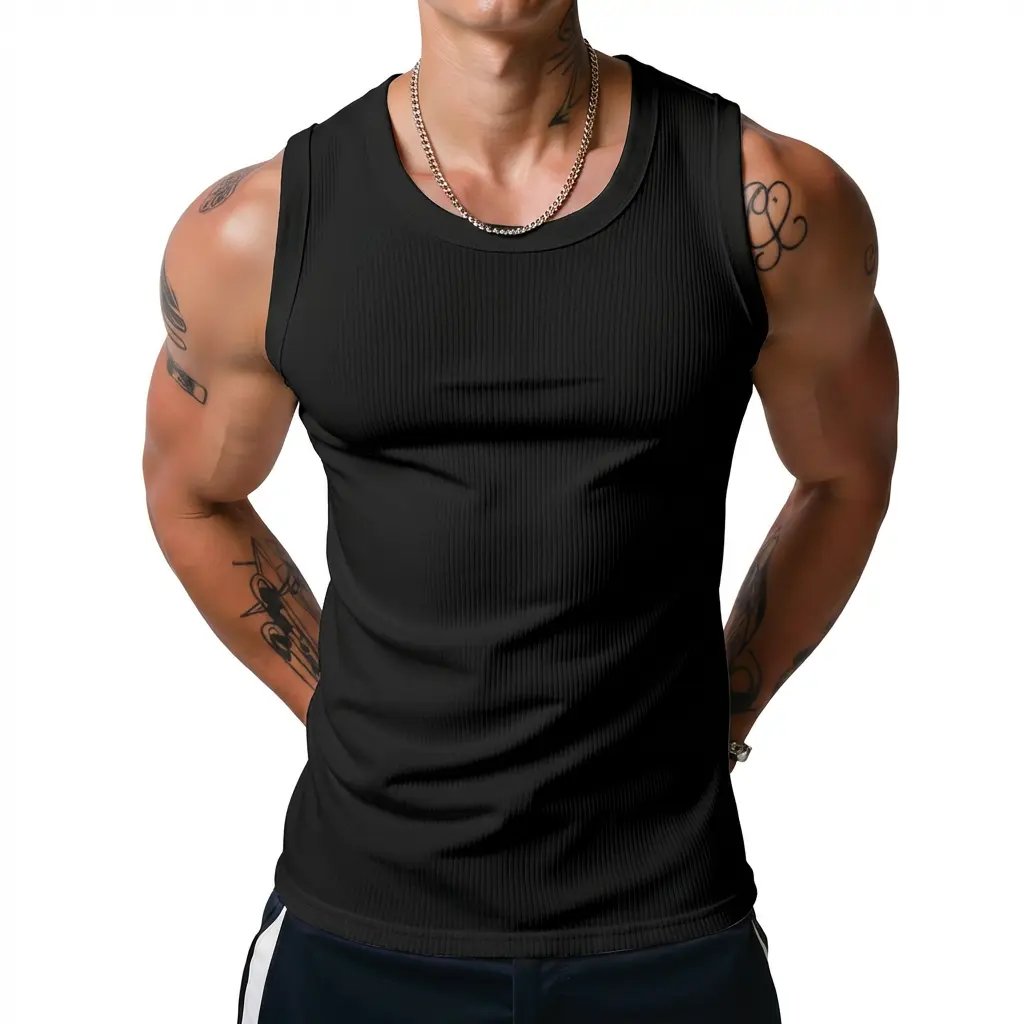 🔥Men's  Wide Strap Ribbed Tank Top