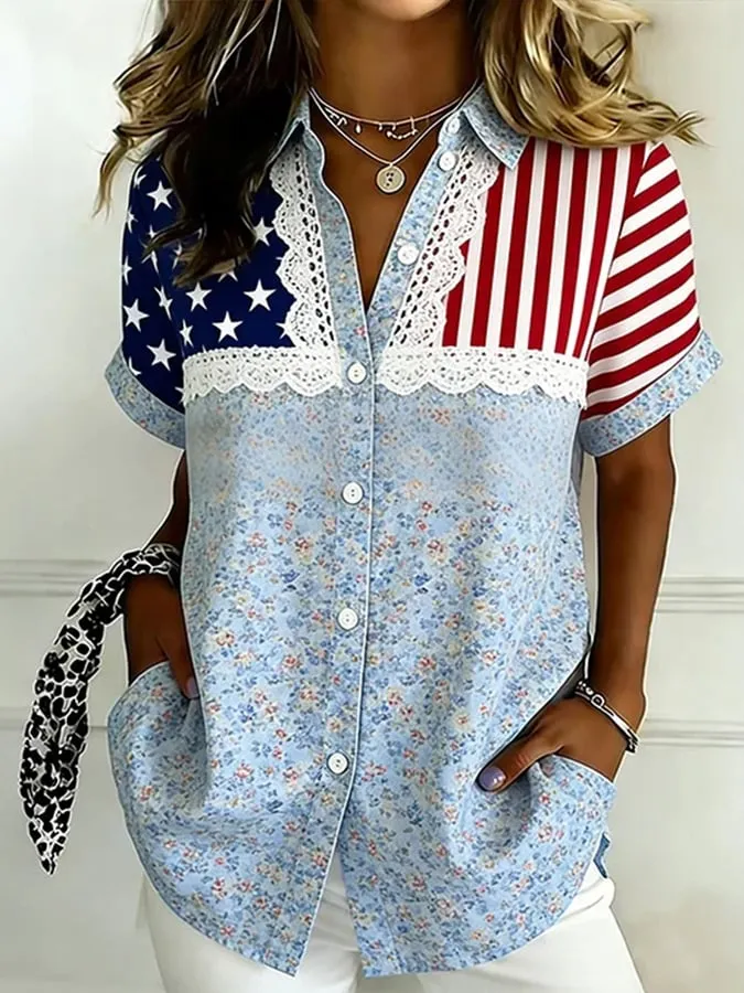 Women's 250th Anniversary Floral Digital Print Top Shirt