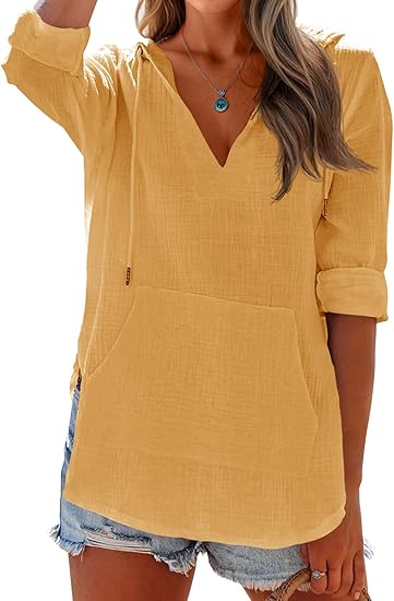 👗Women's Beach Cover Up hoodies sweatshirt Long Sleeve V Neck Pocketed Hooded Shirt Top