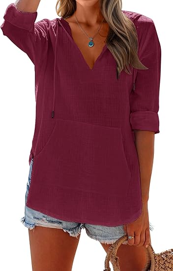 👗Women's Beach Cover Up hoodies sweatshirt Long Sleeve V Neck Pocketed Hooded Shirt Top