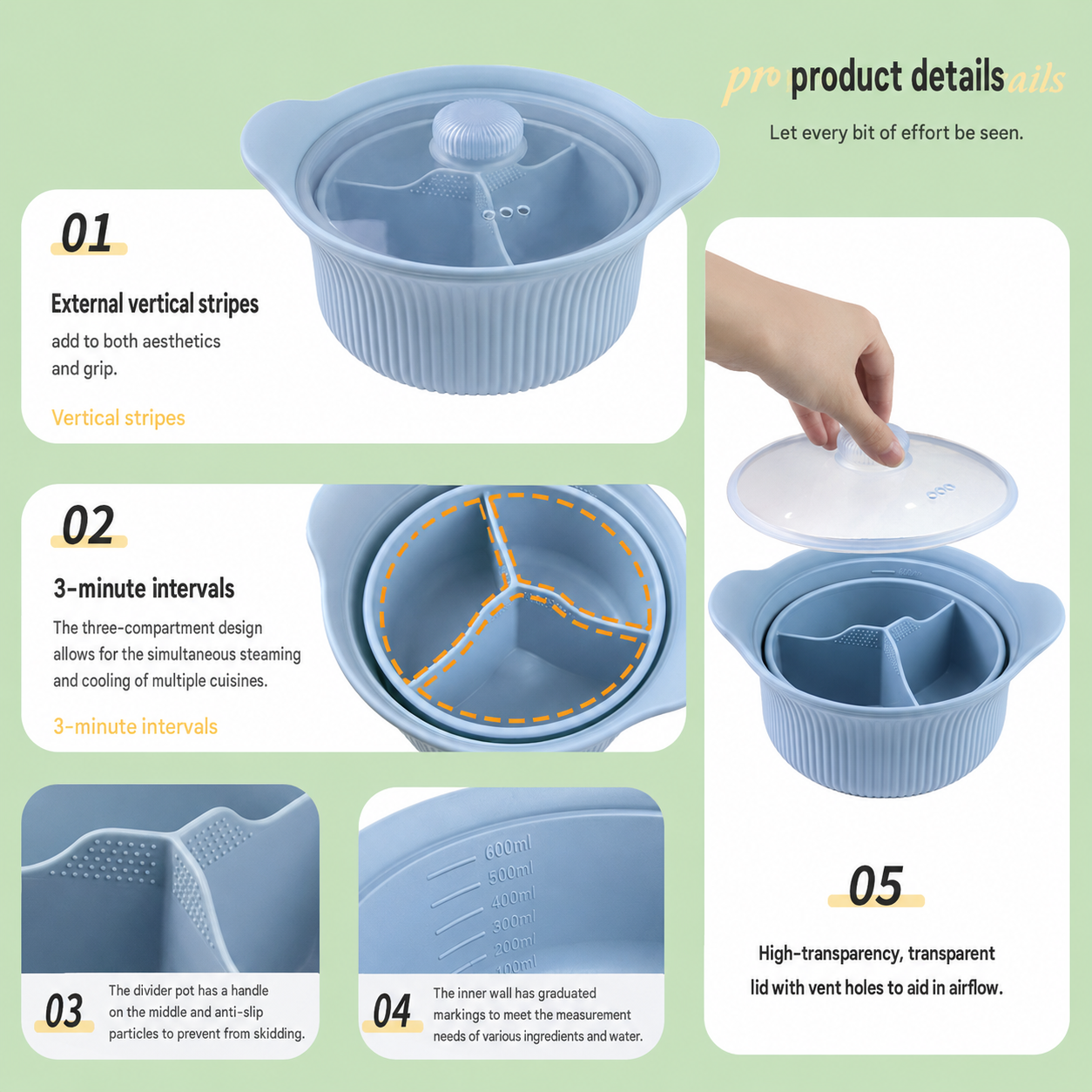Silicone Steamer/Soup Pot Liner – Microwave & Air Fryer Safe – Includes Lid – For Low-Fat Steaming of Rice and Vegetables