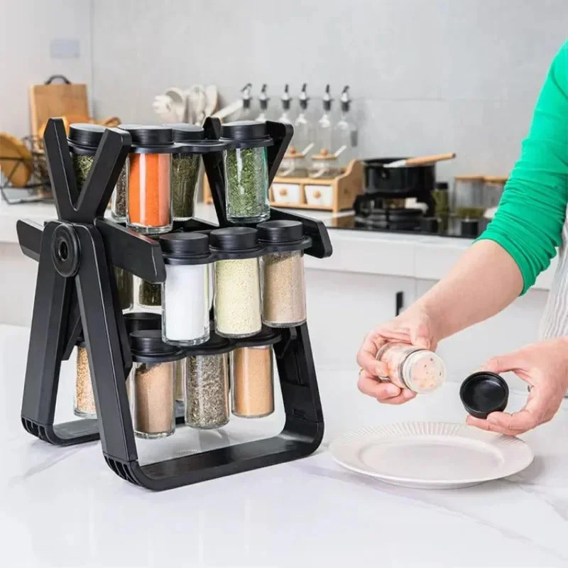Hot sale rotating spice rack with 18 pieces glass spice jars