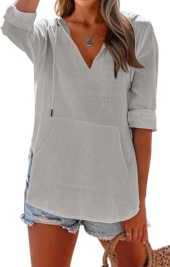 👗Women's Beach Cover Up hoodies sweatshirt Long Sleeve V Neck Pocketed Hooded Shirt Top