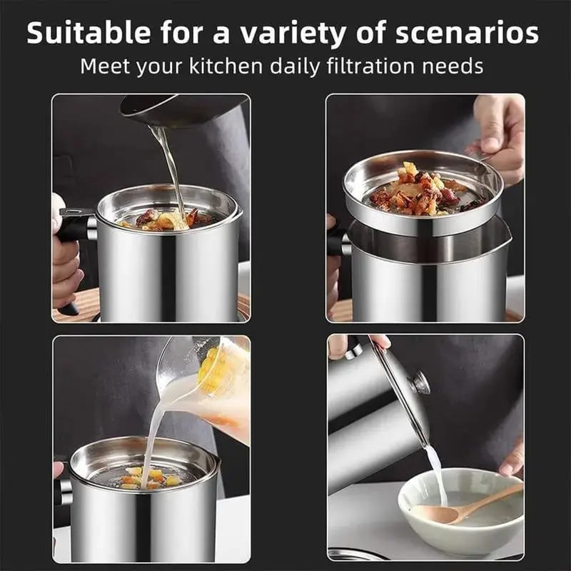 🔥 Hot sell!  1 Count Modern Kitchen Oil Dispenser with Tray & Lid,Stainless Steel Oil Pot with Filter,Bacon Grease Container, Cooking Oil Can, Kitchenware, Utensils, Kitchen Gadgets