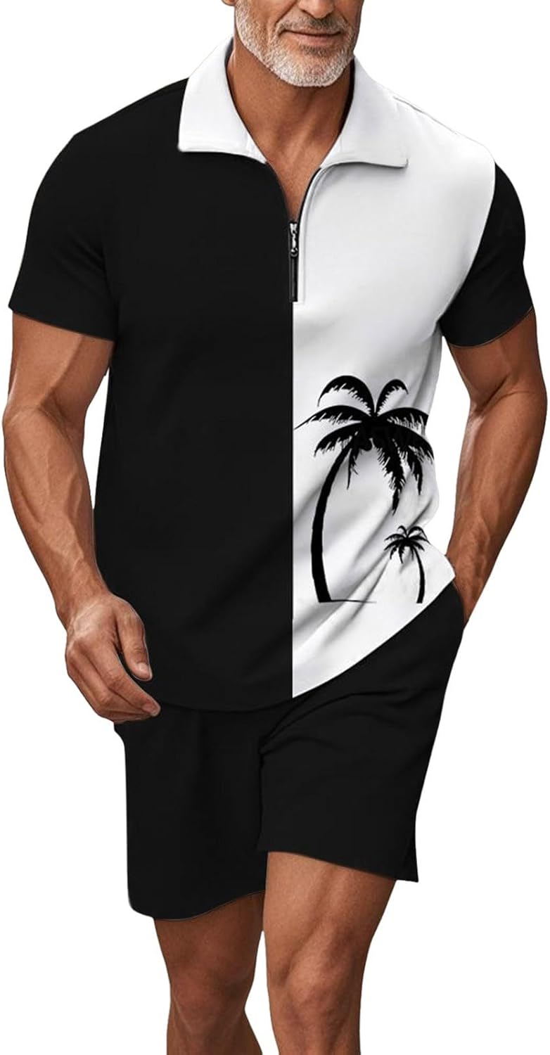 Men's Set of Ete Suits Suits Suits Beach Holiday 2 Pcs Casual Set Shorts T-Shirts 2 Pieces Short Sleeve T-Shirt