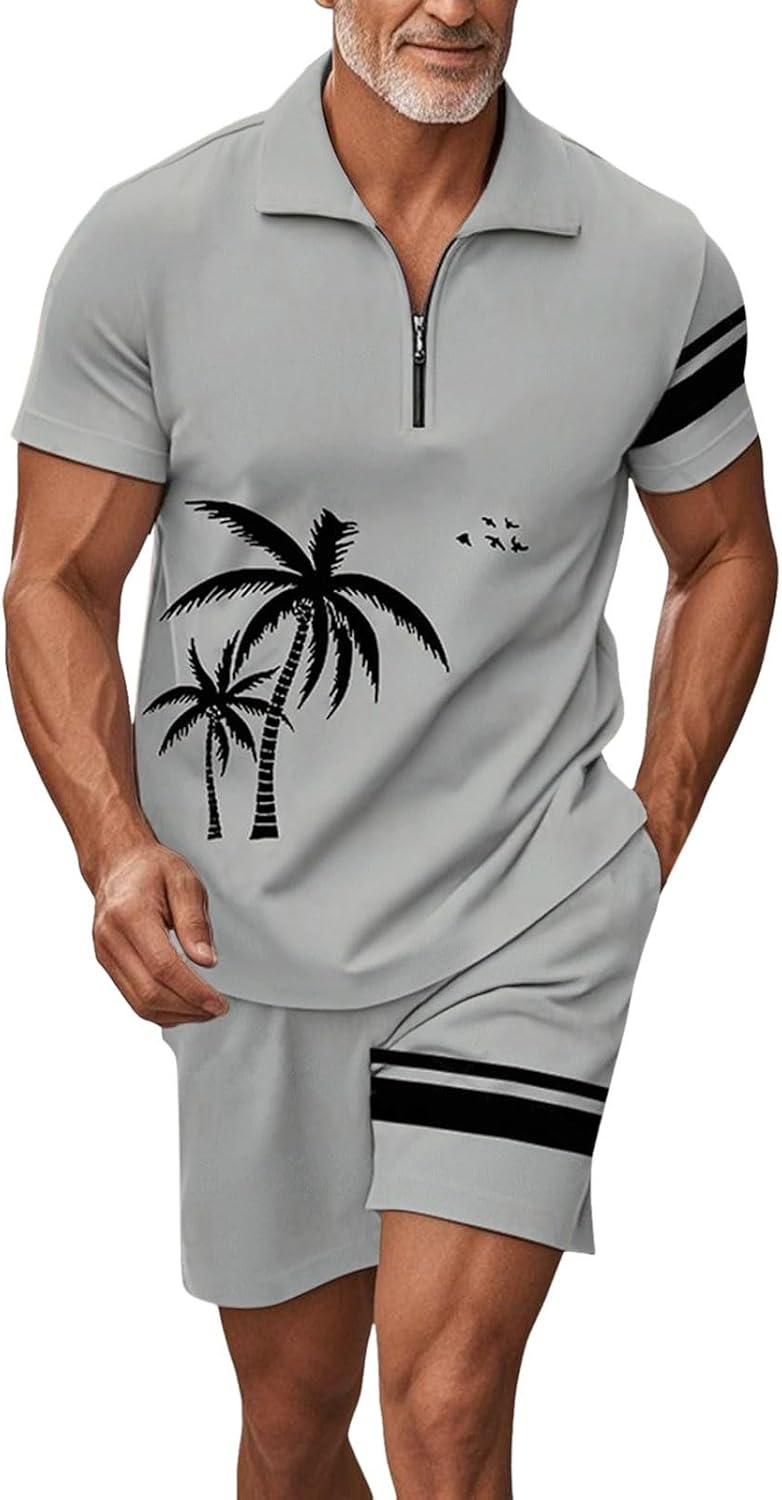 Men's Set of Ete Suits Suits Suits Beach Holiday 2 Pcs Casual Set Shorts T-Shirts 2 Pieces Short Sleeve T-Shirt