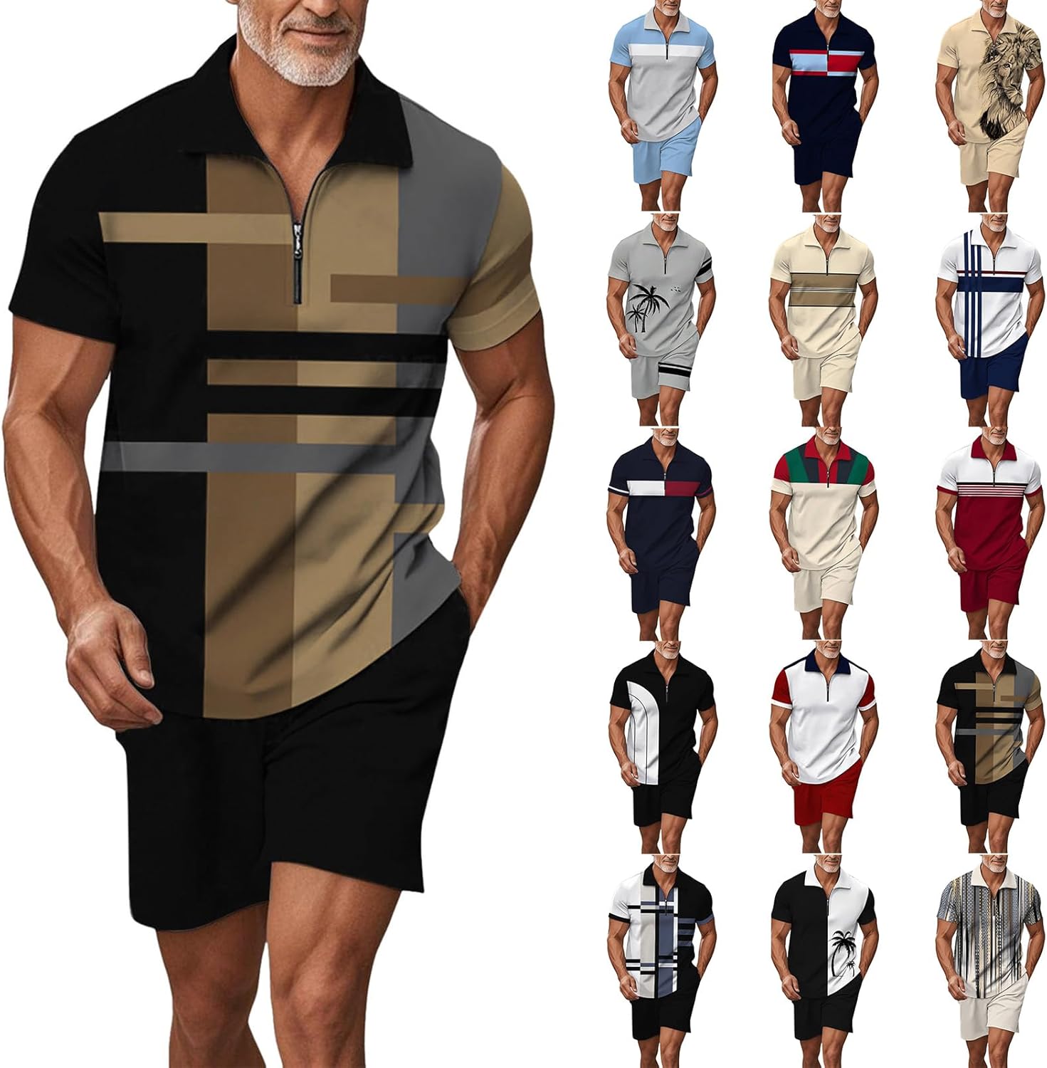 Men's Set of Ete Suits Suits Suits Beach Holiday 2 Pcs Casual Set Shorts T-Shirts 2 Pieces Short Sleeve T-Shirt