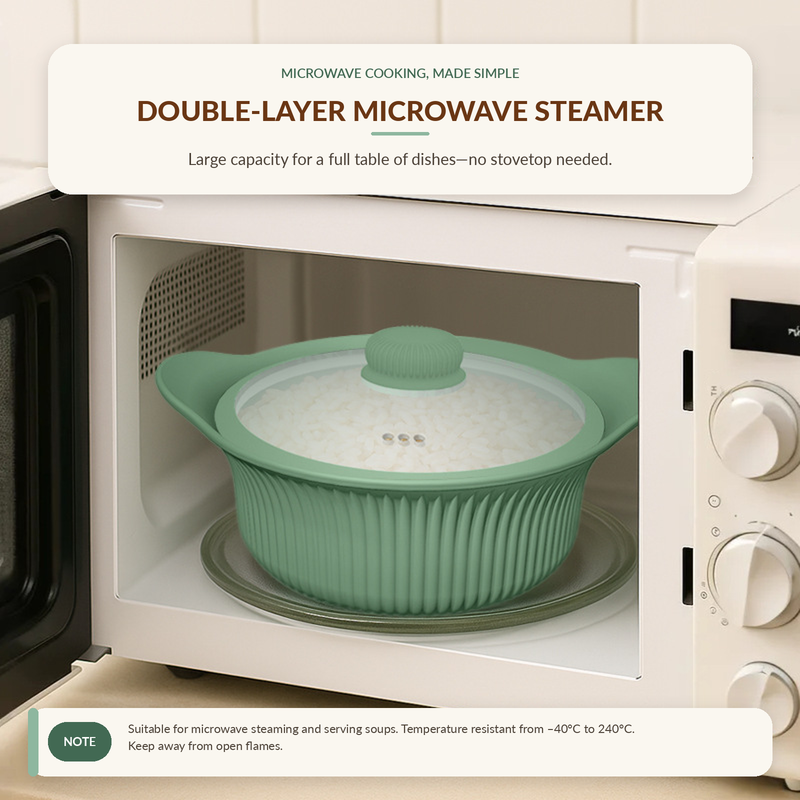 Silicone Steamer/Soup Pot Liner – Microwave & Air Fryer Safe – Includes Lid – For Low-Fat Steaming of Rice and Vegetables