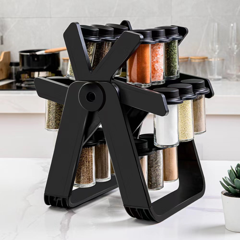 Hot sale rotating spice rack with 18 pieces glass spice jars