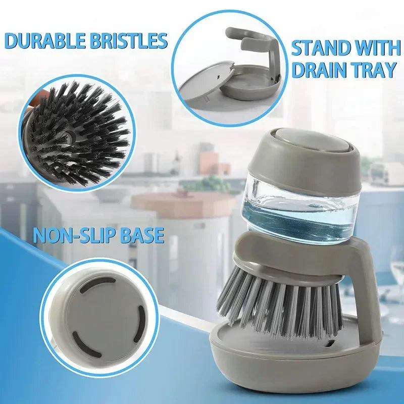 2-in-1 Soap Dispensing Dish Brush with Holder & Drip Tray