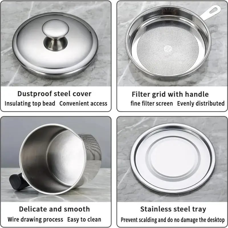 🔥 Hot sell!  1 Count Modern Kitchen Oil Dispenser with Tray & Lid,Stainless Steel Oil Pot with Filter,Bacon Grease Container, Cooking Oil Can, Kitchenware, Utensils, Kitchen Gadgets