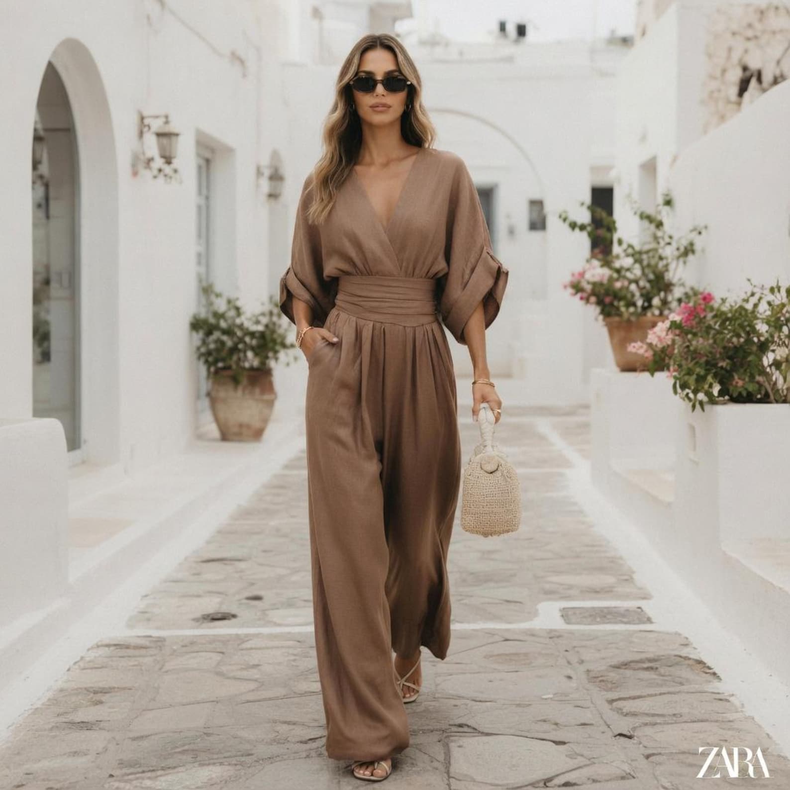 Vacation High Waist V-Neck Wide Leg Jumpsuit Women