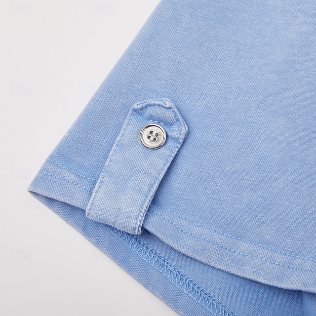Men's Henley Shirt 100% Cotton Acid Wash Shirt Short Sleeve Henley Summer Spring Fall Plain Retro Vintage Casual Vintage Style Washed Casual Light Blue Dark Brown Black Top Tee for Men