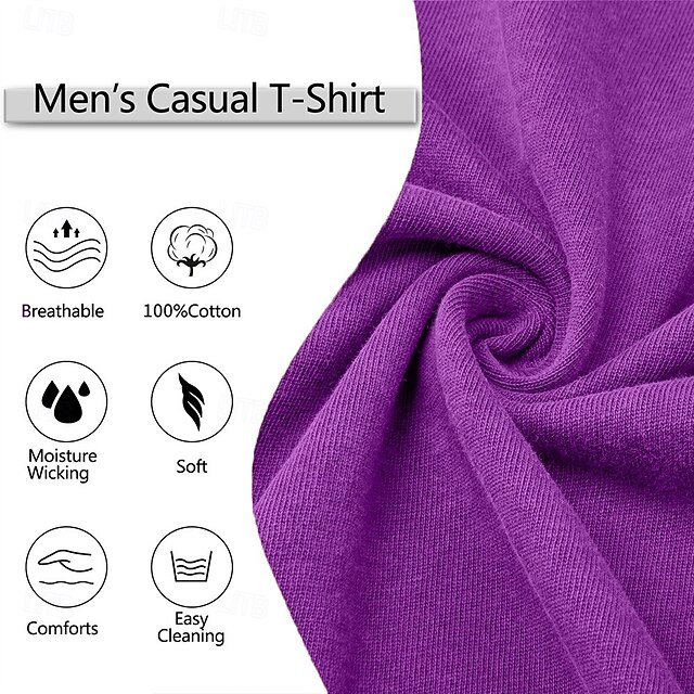 Men's T Shirt 100% Cotton Acid Wash Shirt Short Sleeve Quarter Zip Summer Spring Fall Plain Retro Vintage Casual Vintage Style Washed Casual Black Light Blue Purple Top Tee for Men