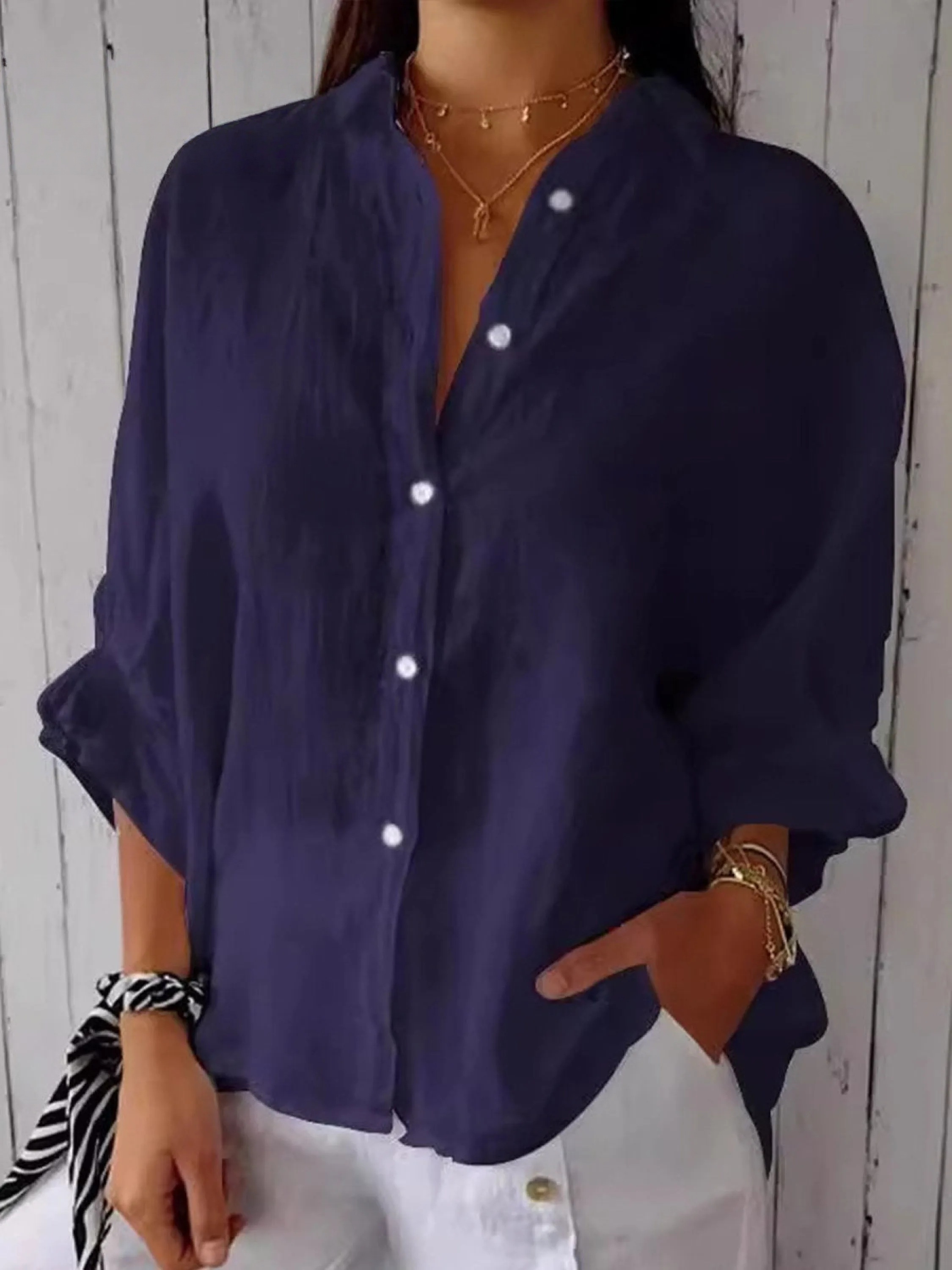 Women's  Cotton & Linen  Casual Tie-back  Shirt