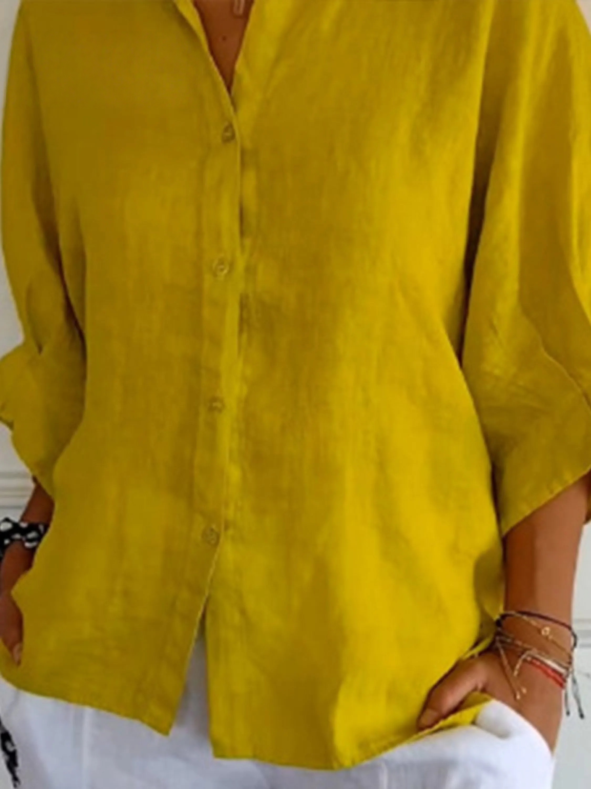 Women's  Cotton & Linen  Casual Tie-back  Shirt
