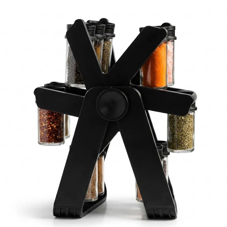 Hot sale rotating spice rack with 18 pieces glass spice jars