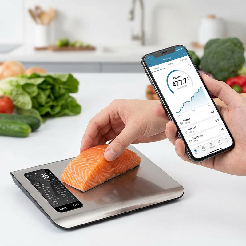 💗LAST WEEK SALE 50% OFF⚡⚖️Digital kitchen scale📊 – measures 19 nutritional values & calories via app, 5kg stainless steel 🥗✅ for healthy eating & weight loss