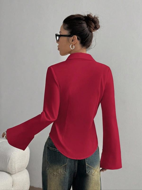 Women's Slim-Fit Button-Down Long-Sleeved Casual Shirt, Suitable for Daily Commuting