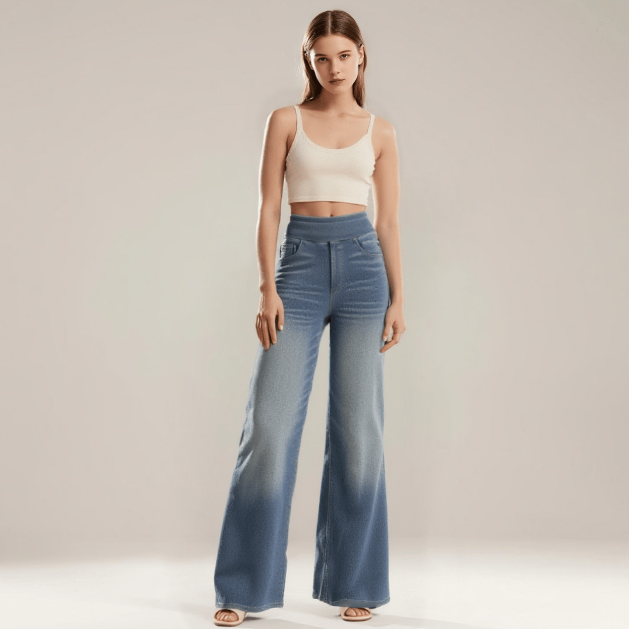 🔥Last Day 60% OFF🔥Women's High-Waisted Washed Baggy Wide-Leg Stretchy Knit Jeans with Multiple Pockets – Comfortable Casual Denim