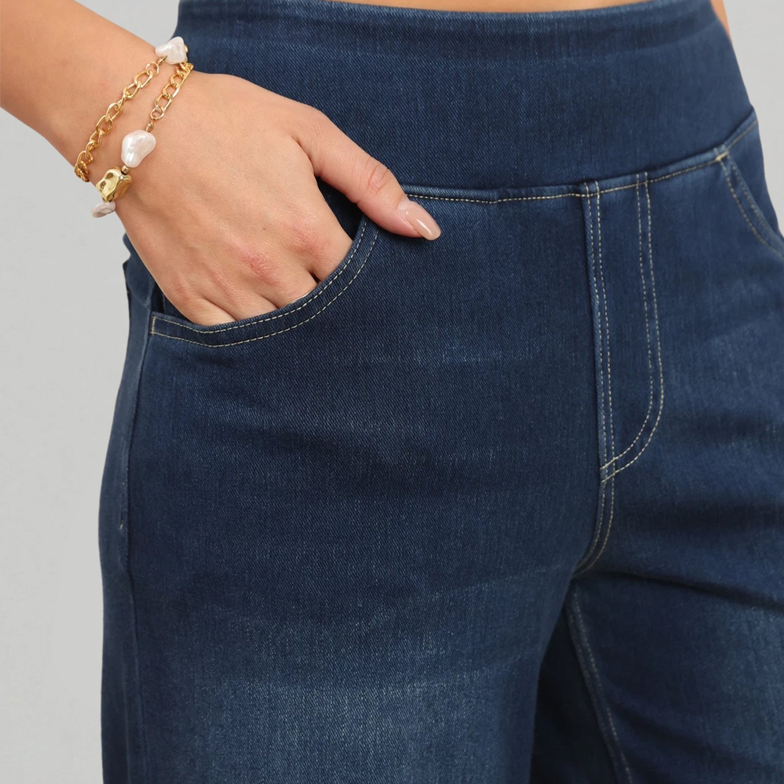 🔥Last Day 60% OFF🔥Women's High-Waisted Washed Baggy Wide-Leg Stretchy Knit Jeans with Multiple Pockets – Comfortable Casual Denim