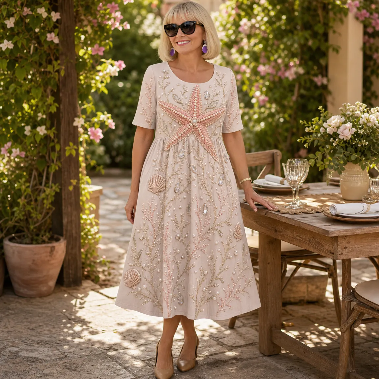 Starfish Style midi dress at a garden lunch