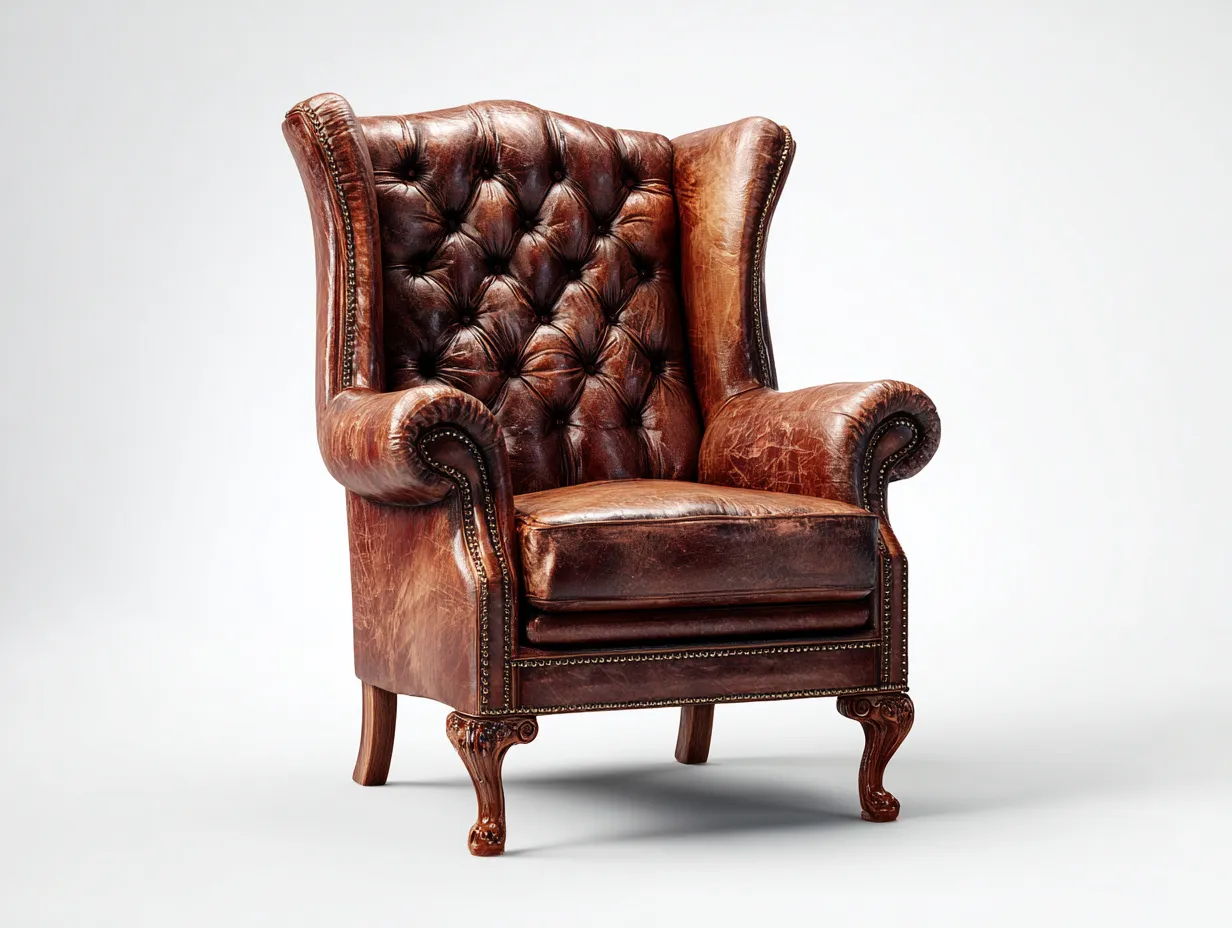 Sillón de piel con estructura de madera 88x95x110 cm - marrón - diseño clásico-Roomgohome