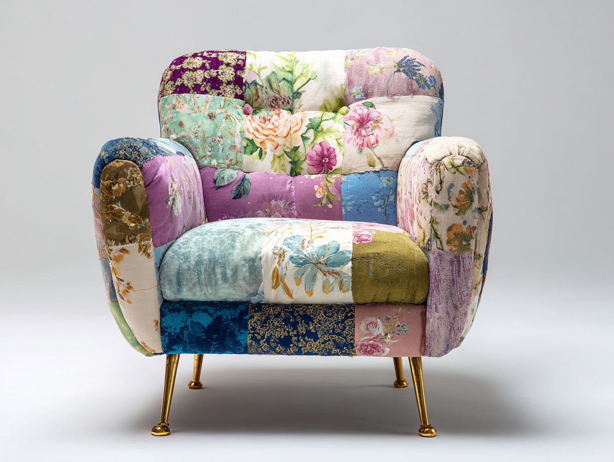 Sillón de tela patchwork floral 85x90x88 cm - multicolor - diseño decorativo para salón-Roomgohome