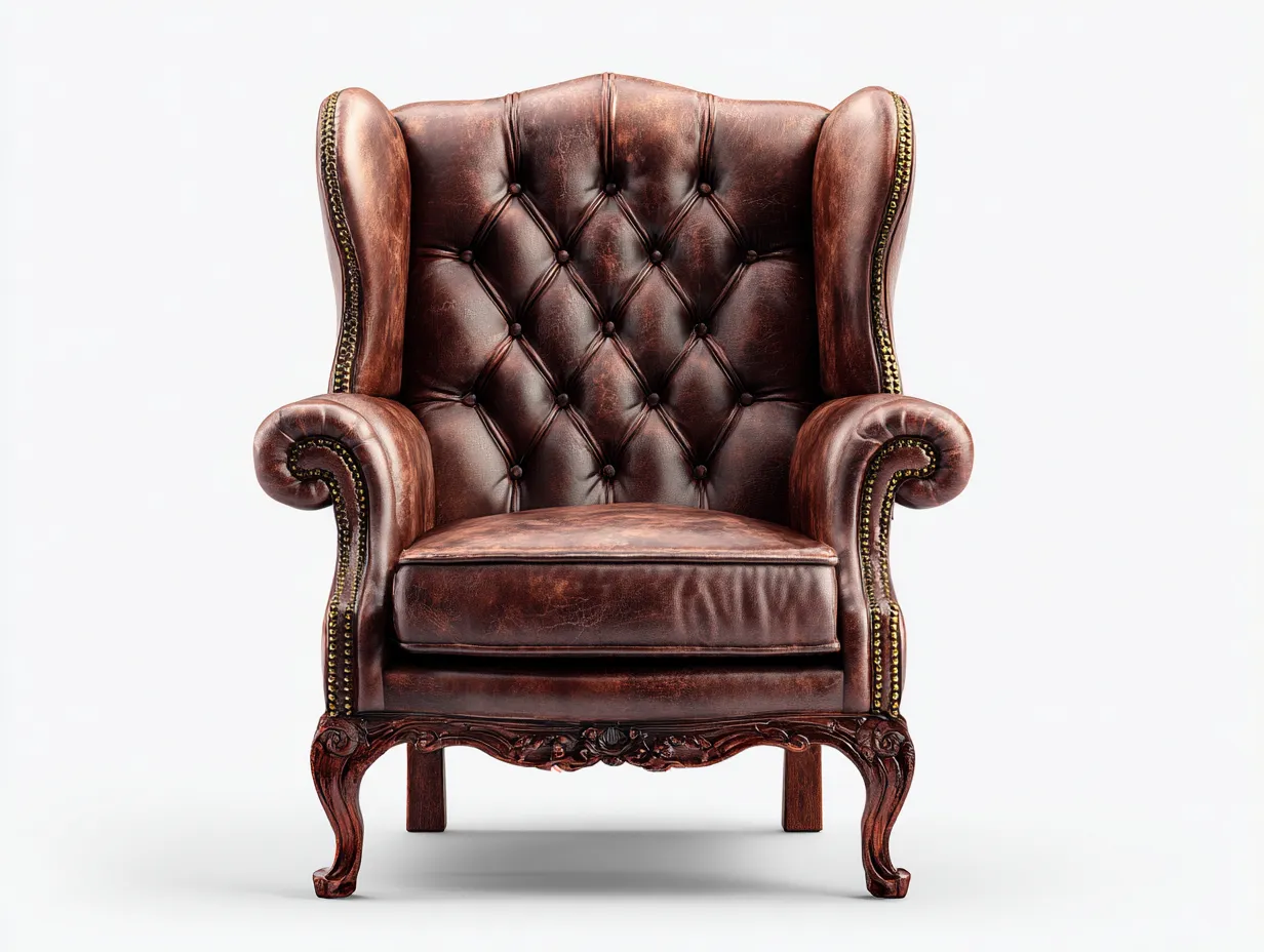 Sillón de piel con estructura de madera 85x90x105 cm - marrón - diseño clásico-Roomgohome