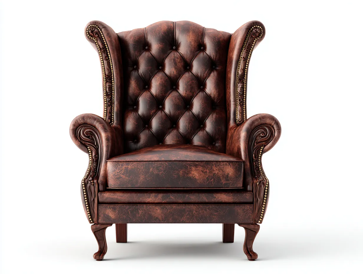 Sillón de piel acolchado y madera 85x90x110 cm - marrón - estilo clásico-Roomgohome