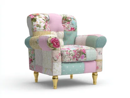 Sillón de tela patchwork floral 83x87x90 cm - multicolor - diseño decorativo para salón-Roomgohome