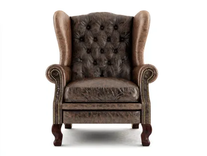 Sillón de piel capitoné y madera 88x92x112 cm - marrón oscuro - estilo clásico-Roomgohome