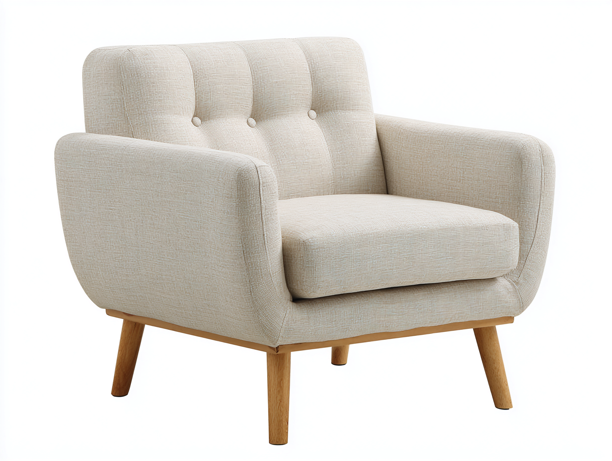 Sillón de tela moderno para salón 84x88x86 cm - beige - diseño cómodo con patas de madera-Roomgohome