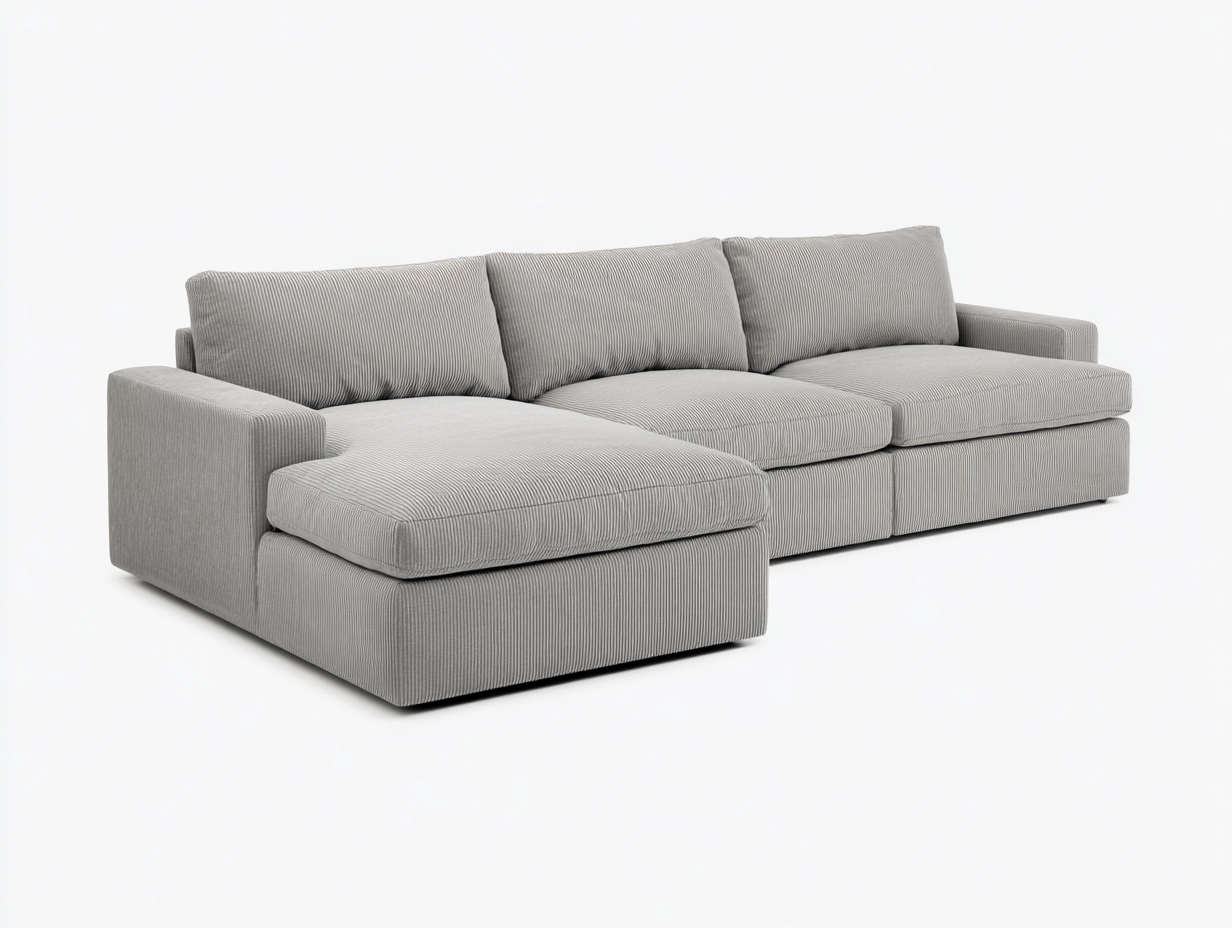 Sofás rinconeros tapizados en tela 260x160x85 cm - gris claro - 3 plazas con chaise longue - diseño moderno-Bamboogetpad
