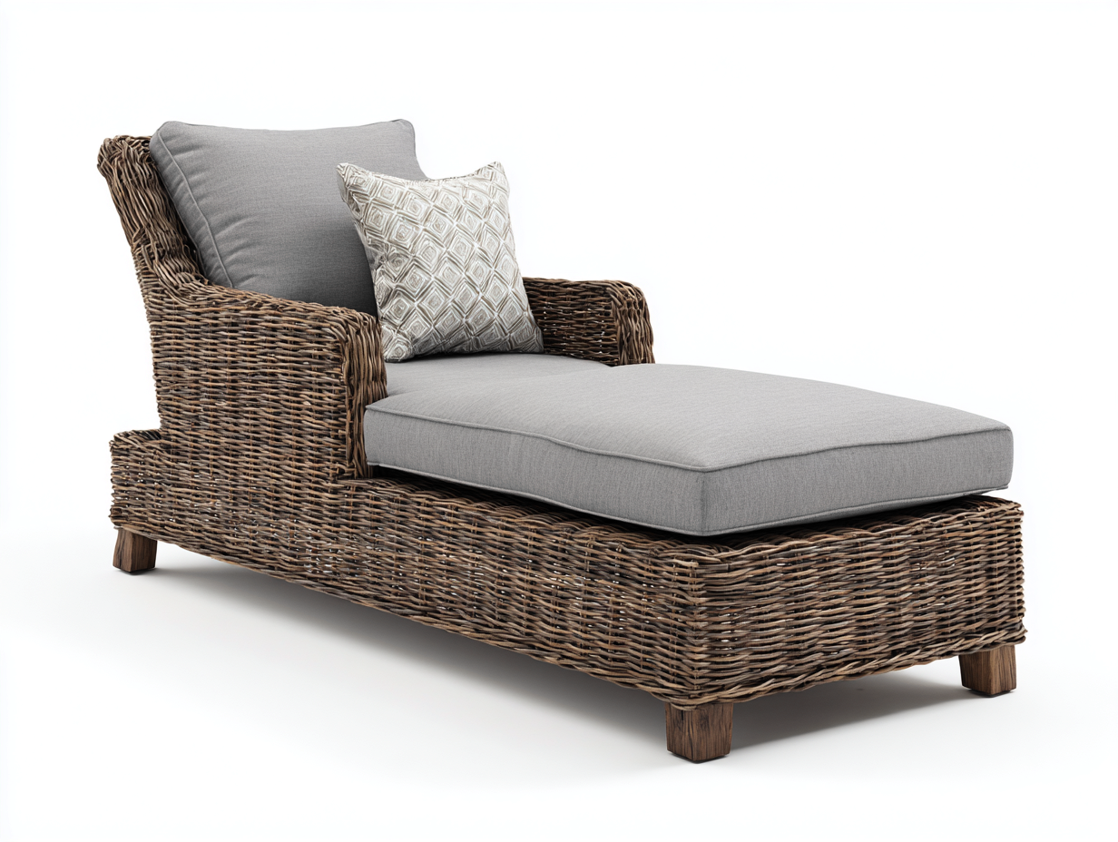 Tumbona de exterior de ratán con cojín acolchado 190x70x75 cm - gris-marrón - diseño natural-Bamboogetpad