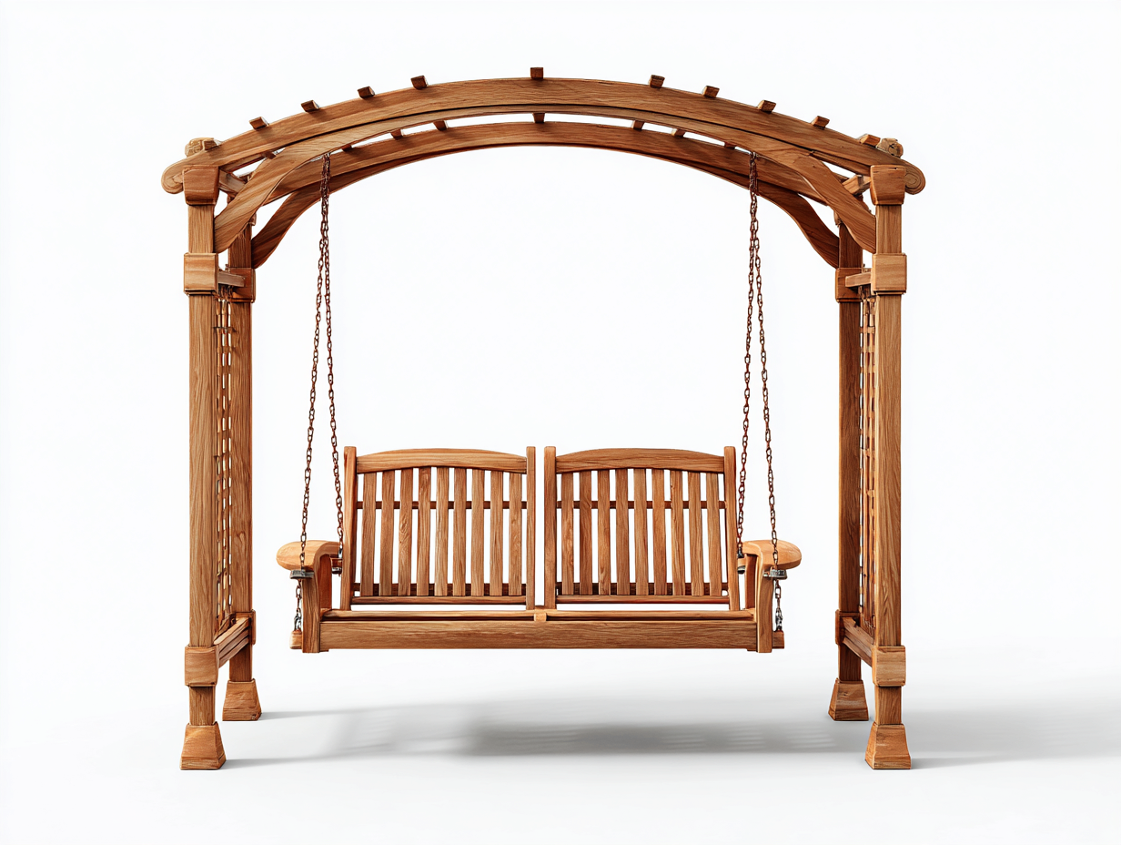 Silla colgante de jardín de madera maciza 220x130x200 cm - marrón - diseño clásico con arco-Bamboogetpad