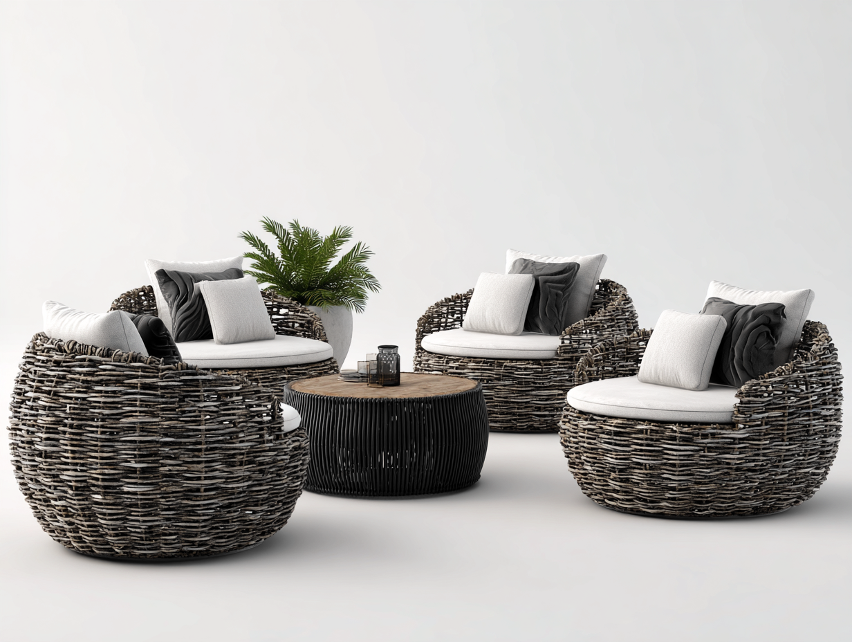 Sofás de jardín ratán natural con mesa redonda 5 piezas - gris natural - diseño moderno para exterior-Bamboogetpad