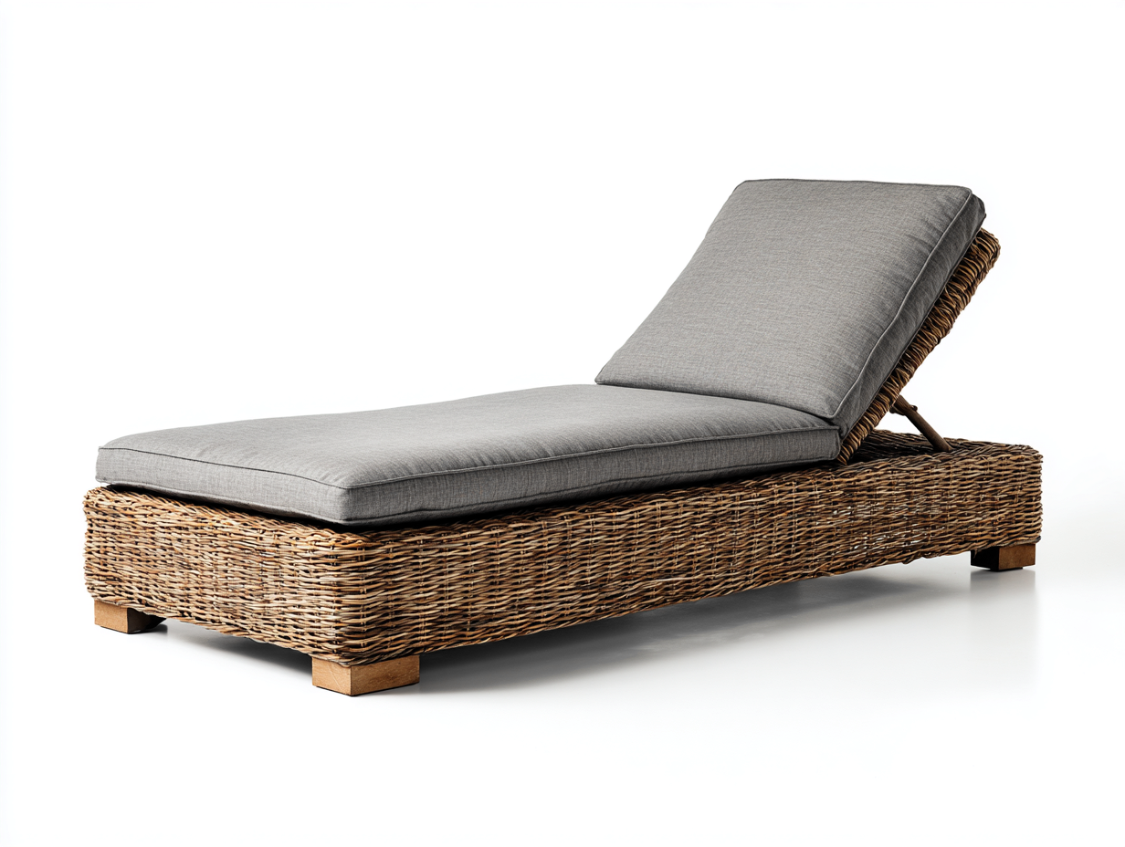 Tumbona de exterior ratán con cojín reclinable para jardín 185x70x80 cm - ratán natural-gris - diseño moderno-Bamboogetpad