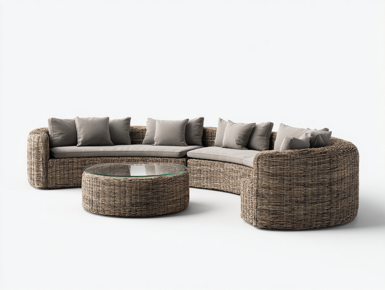 Sofás de jardín ratán natural con mesa 260x200x75 cm - natural - diseño moderno para exterior-Bamboogetpad