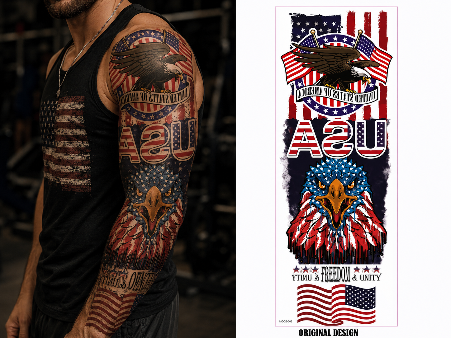 Limited edition: 🥇7-Day Waterproof Patriotic Full Sleeve Tattoo — Show Your American Pride Without the Pain(BUY 2 FREE SHIPPING)
