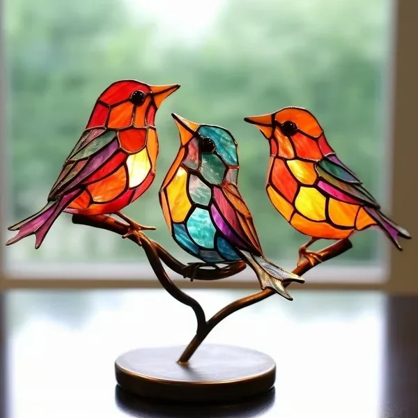 💕Handmade Colorful Birds on Branch Desktop Ornaments🐦