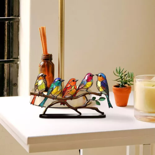 💕Handmade Colorful Birds on Branch Desktop Ornaments🐦