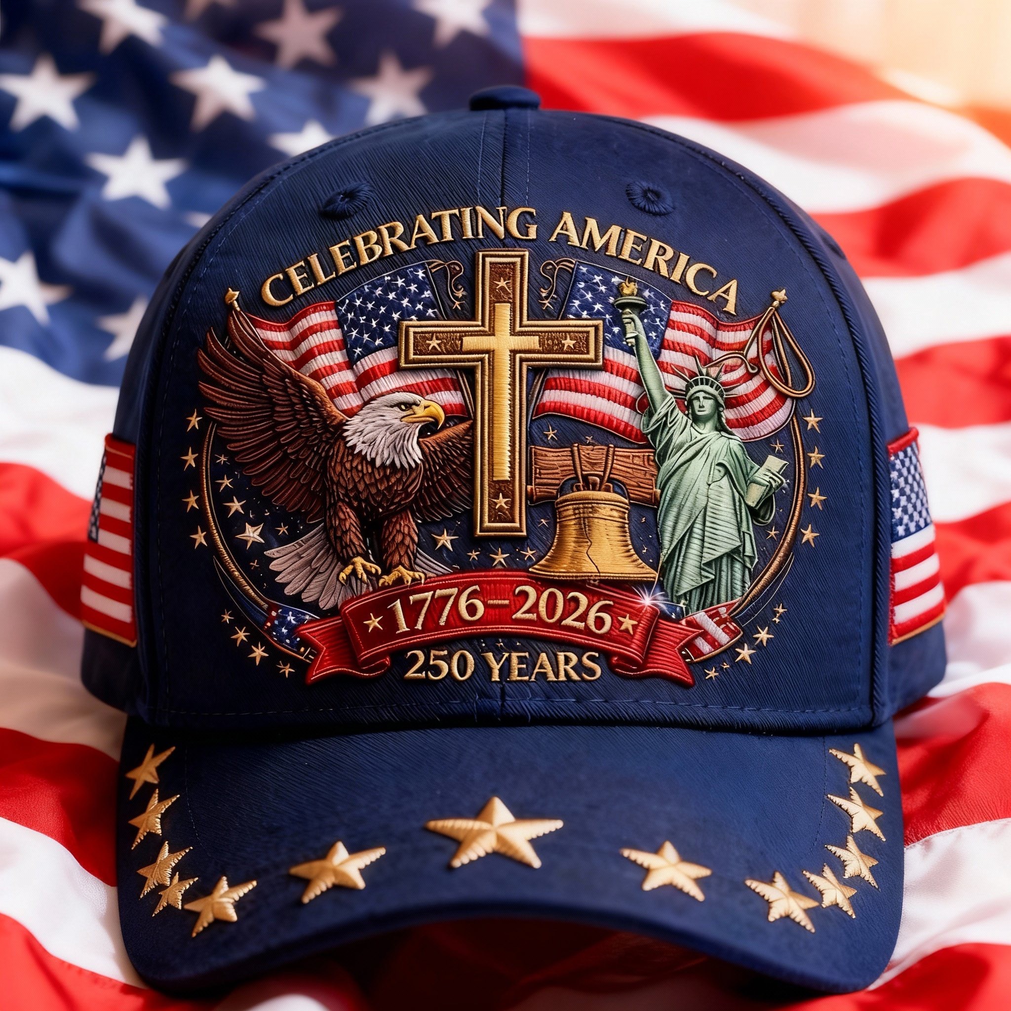 🦅Eagle & Liberty & Cross🎆United States 250th Anniversary Cap🧢—BUY 2