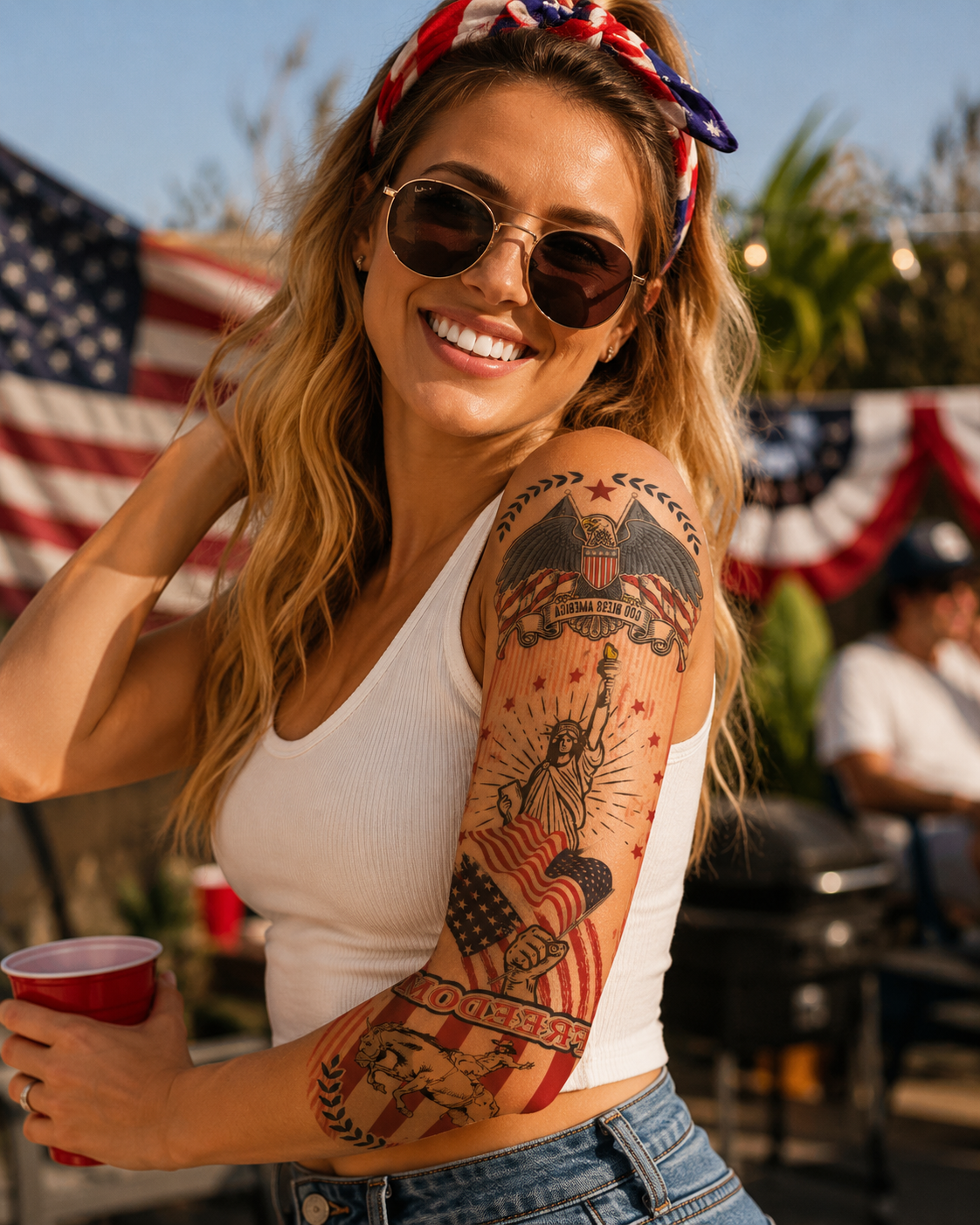 🇺🇸 7-Day Waterproof Patriotic Full Sleeve Tattoo — Show Your American Pride Without the Pain 🇺🇸
