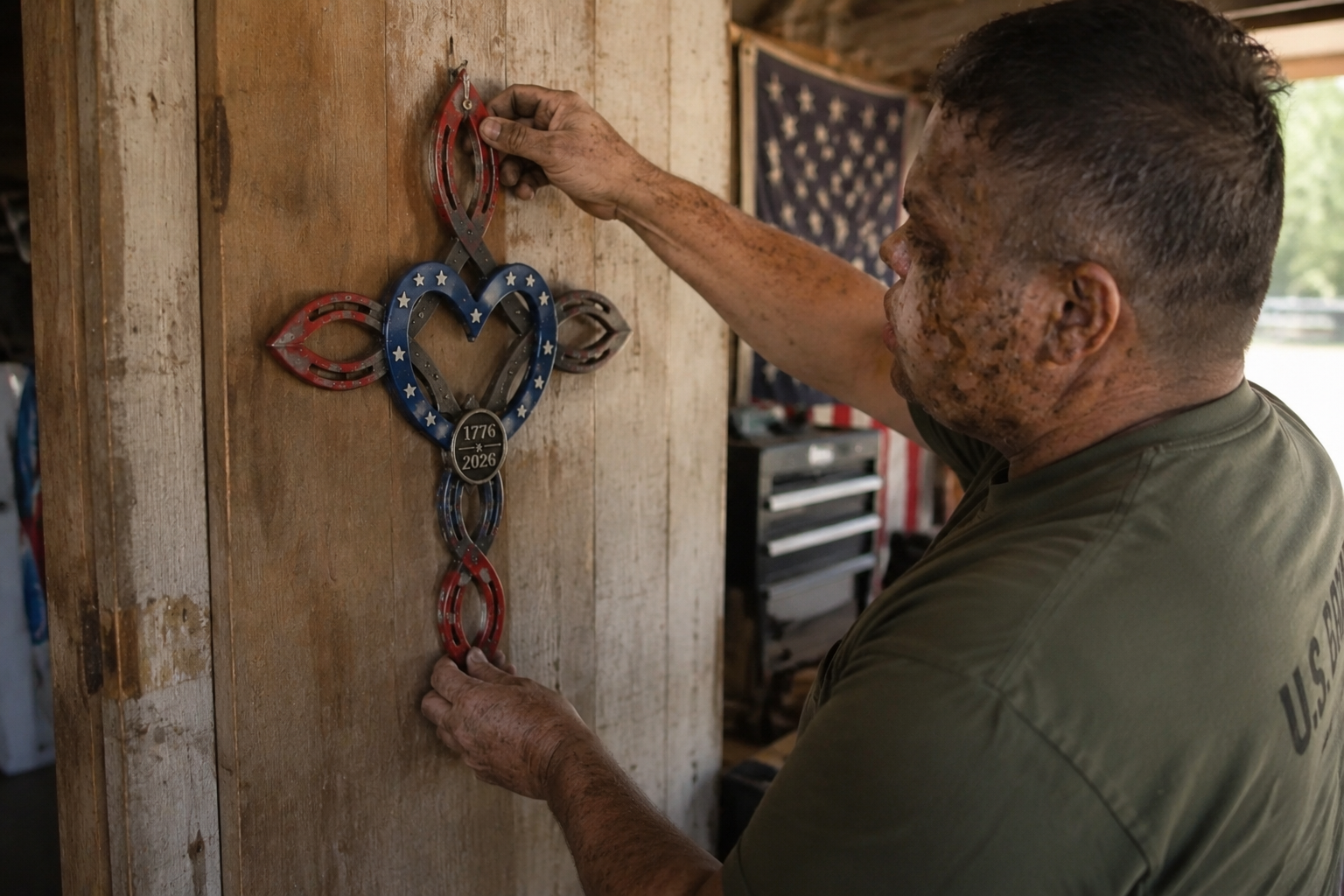 ✝America 250th Rustic Horseshoe Cross (Handmade by Jordan Maynard®)