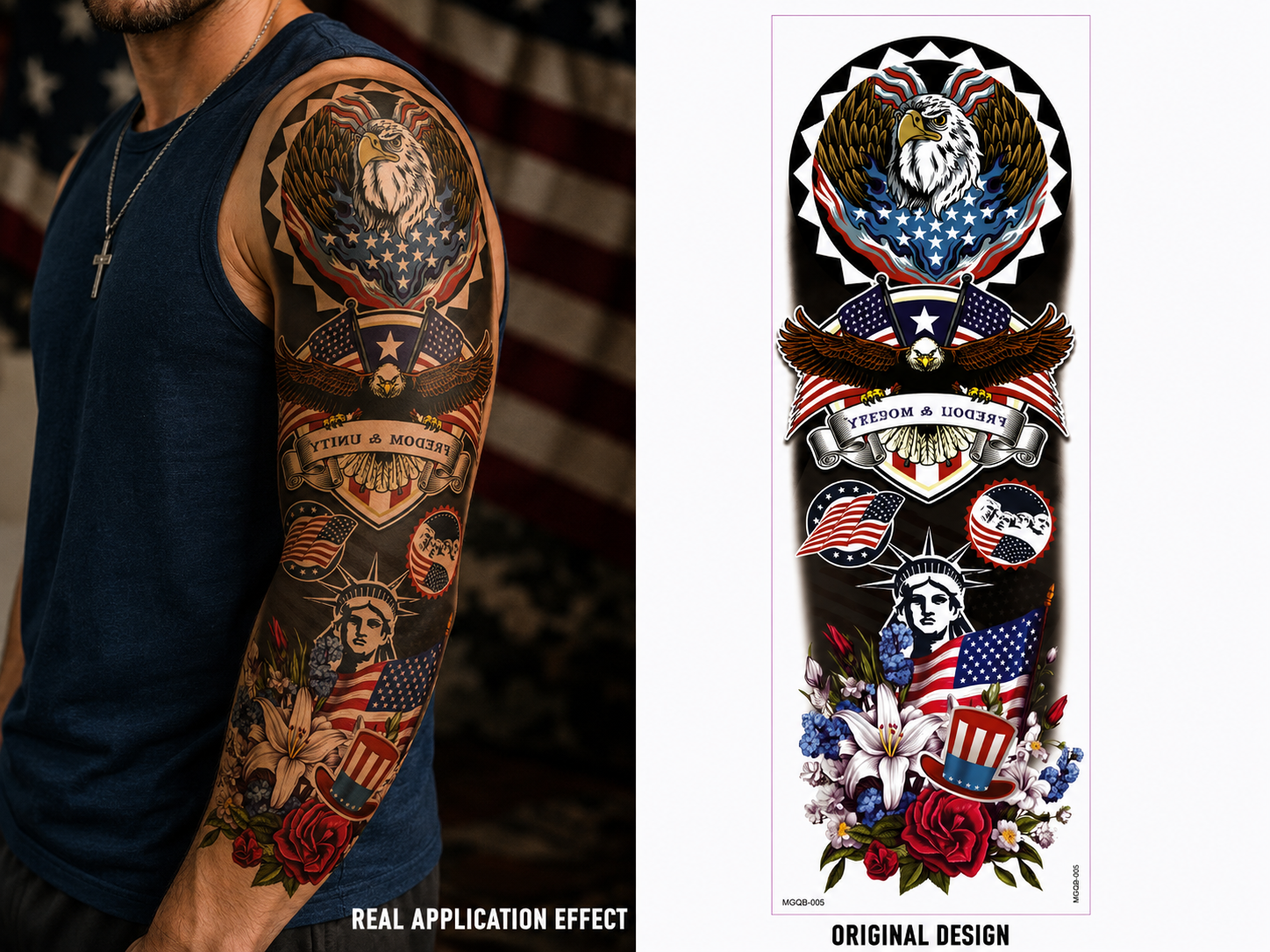 Limited edition: 🥇7-Day Waterproof Patriotic Full Sleeve Tattoo — Show Your American Pride Without the Pain(BUY 2 FREE SHIPPING)