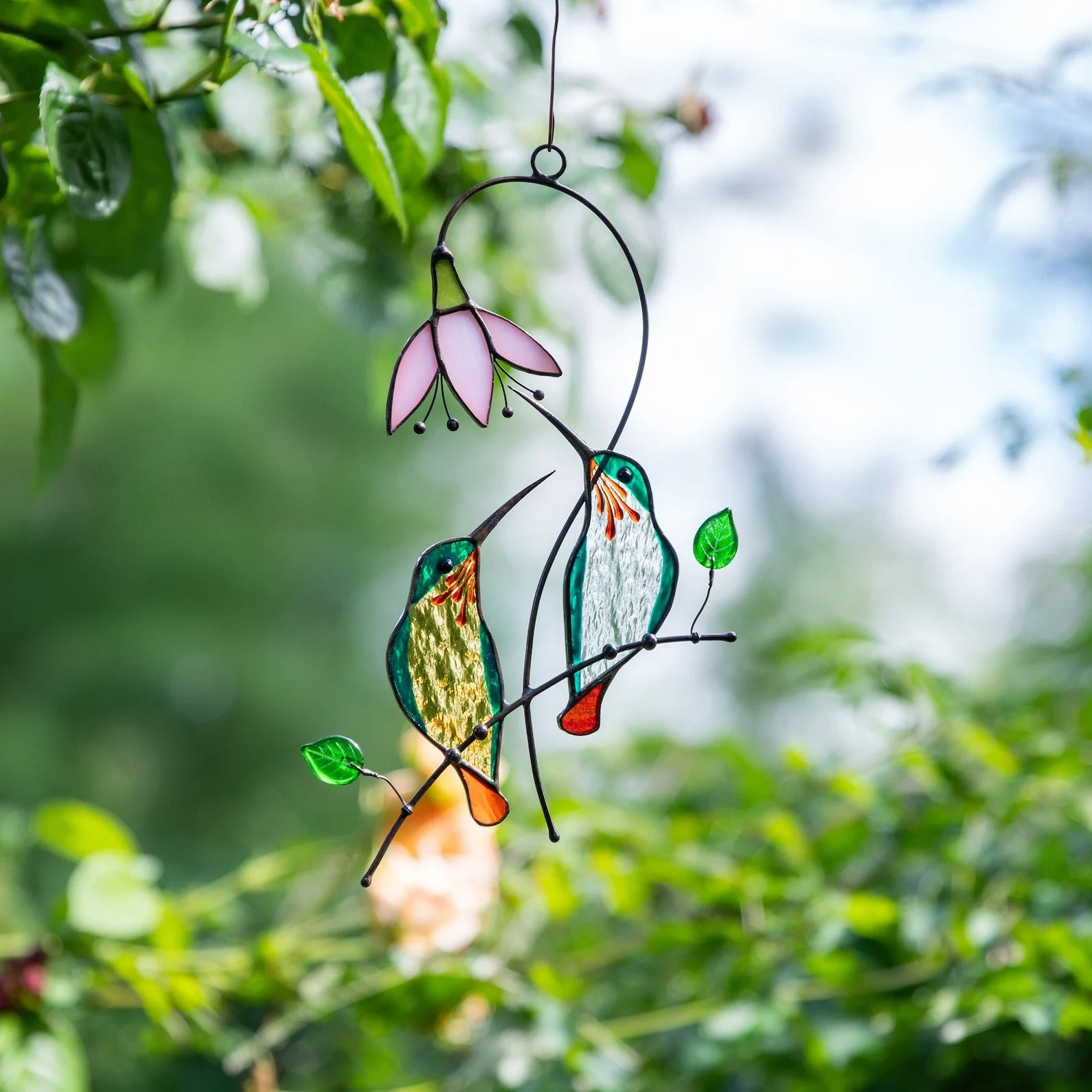 💕Handmade Stained Glass Kingfisher Hummingbird Suncatcher, Bird Window Hanging, Unique Home Decor, Gift for Mom