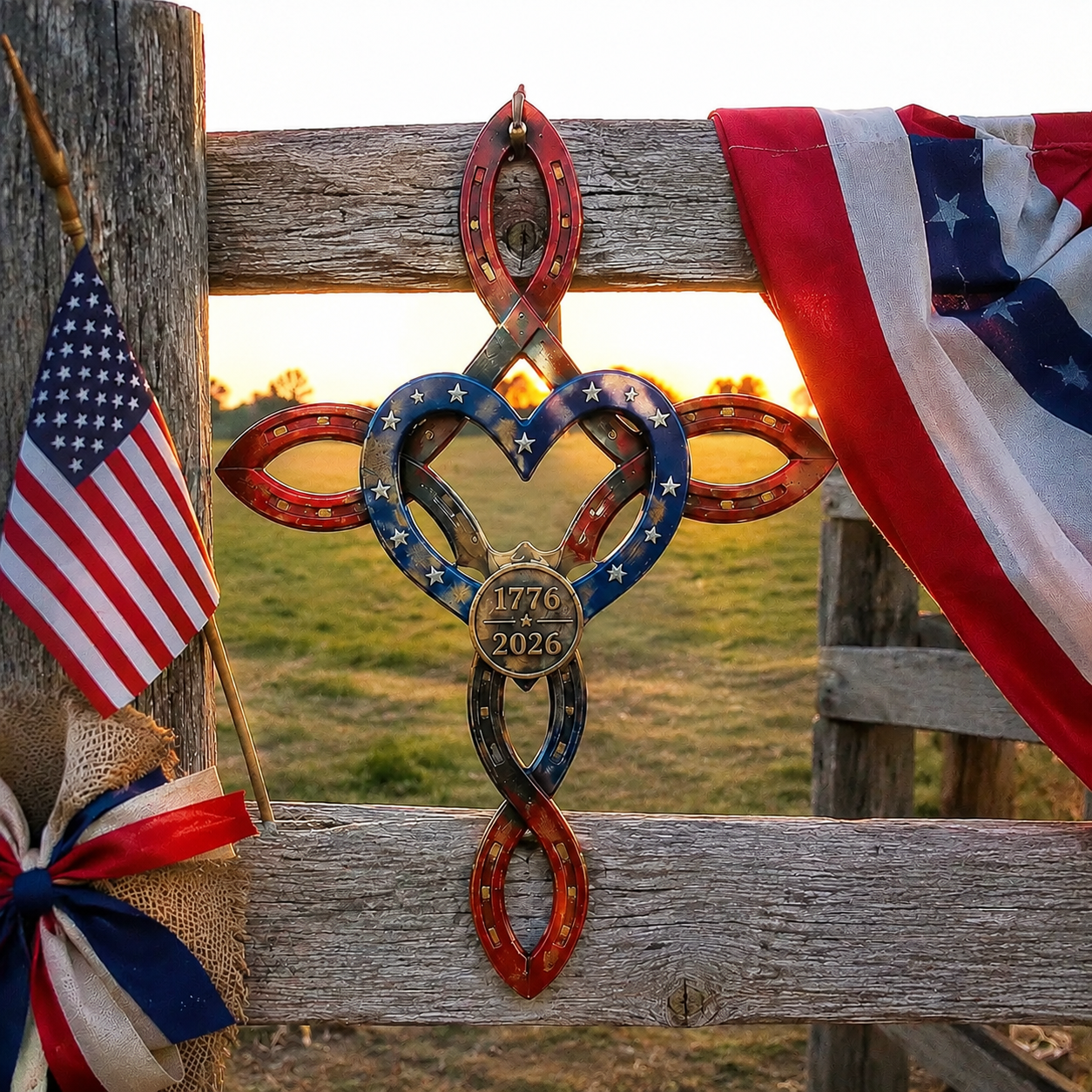 ✝America 250th Rustic Horseshoe Cross (Handmade by Jordan Maynard®)