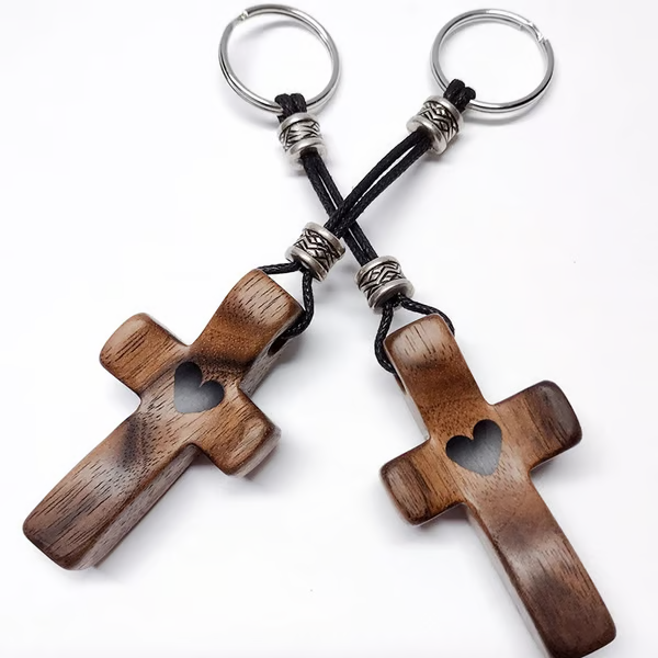 (🌲Early Christmas Sale- 49% OFF) ✝️100% Handmade Wooden Cross My Heart With A Keychain